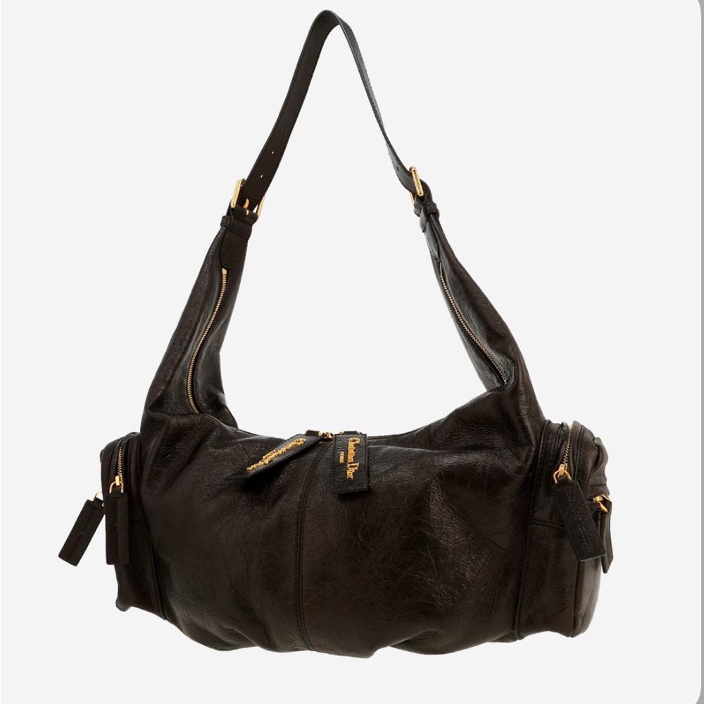 Dior Grand Tourist large Black crinkled  Leather Shoulder Bag